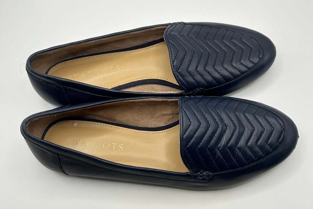 Talbots Ryan Chevron Quilted Leather Navy Blue Loafer Flats Size 7M - Picture 2 of 6